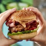 BUTTERMILK AND MAPLE CRISPY FRIED CHICKEN WITH CHIPOTLE MAYONNAISE, GRILLED BACON, LETTUCE AND TOMATO