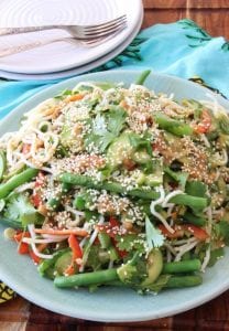 Herbed Cucumber, Bean, And Pea Noodle Salad With Peanut Dressing