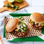PULLED CHICKEN BURGER WITH CAROLINA STYLE BBQ SAUCE, AVOCADO SALSA, AIOLI AND FRESH JALAPENOS