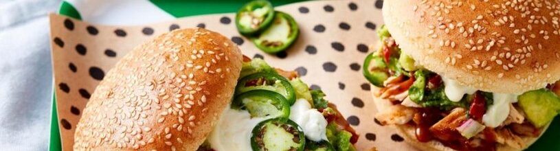 Pulled Chicken Burger With Carolina Style Bbq Sauce, Avocado Salsa, Aioli and Fresh Jalapenos